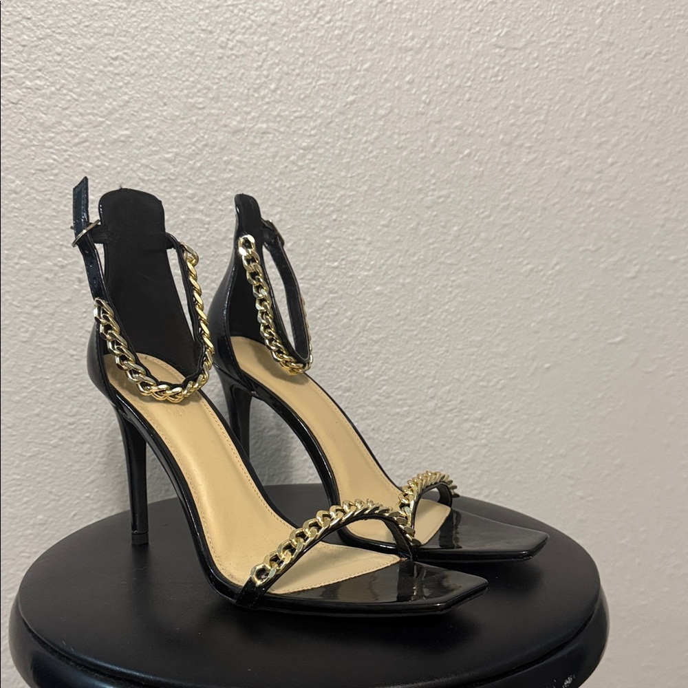 Elegant Black and Gold Chain Stiletto Heels
